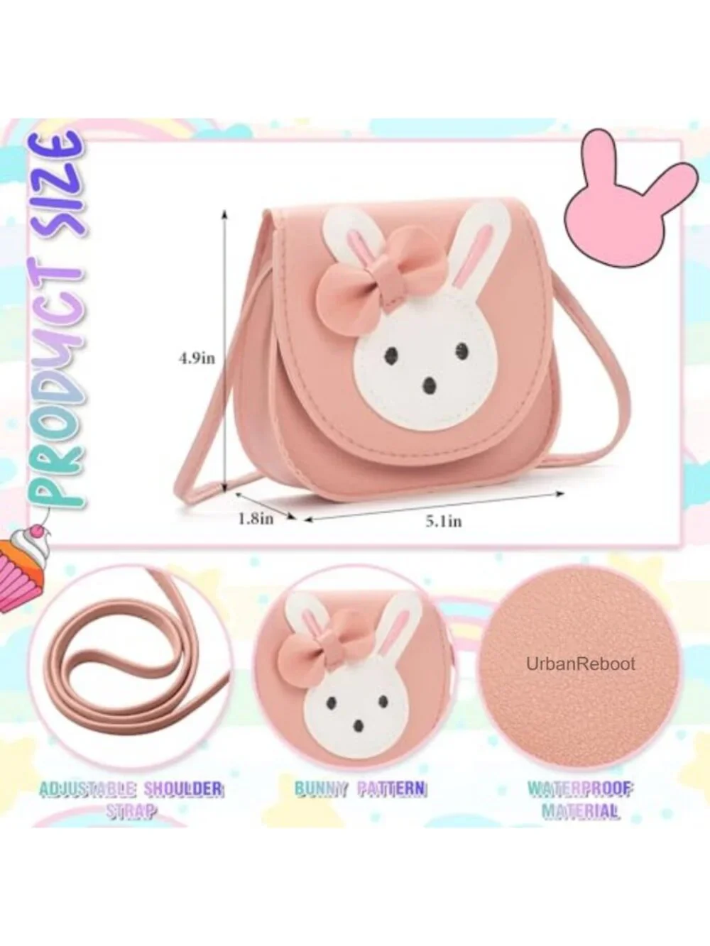 Toddler Girls Bunny Purse Small PU Leather Crossbody Satchel Gift Set